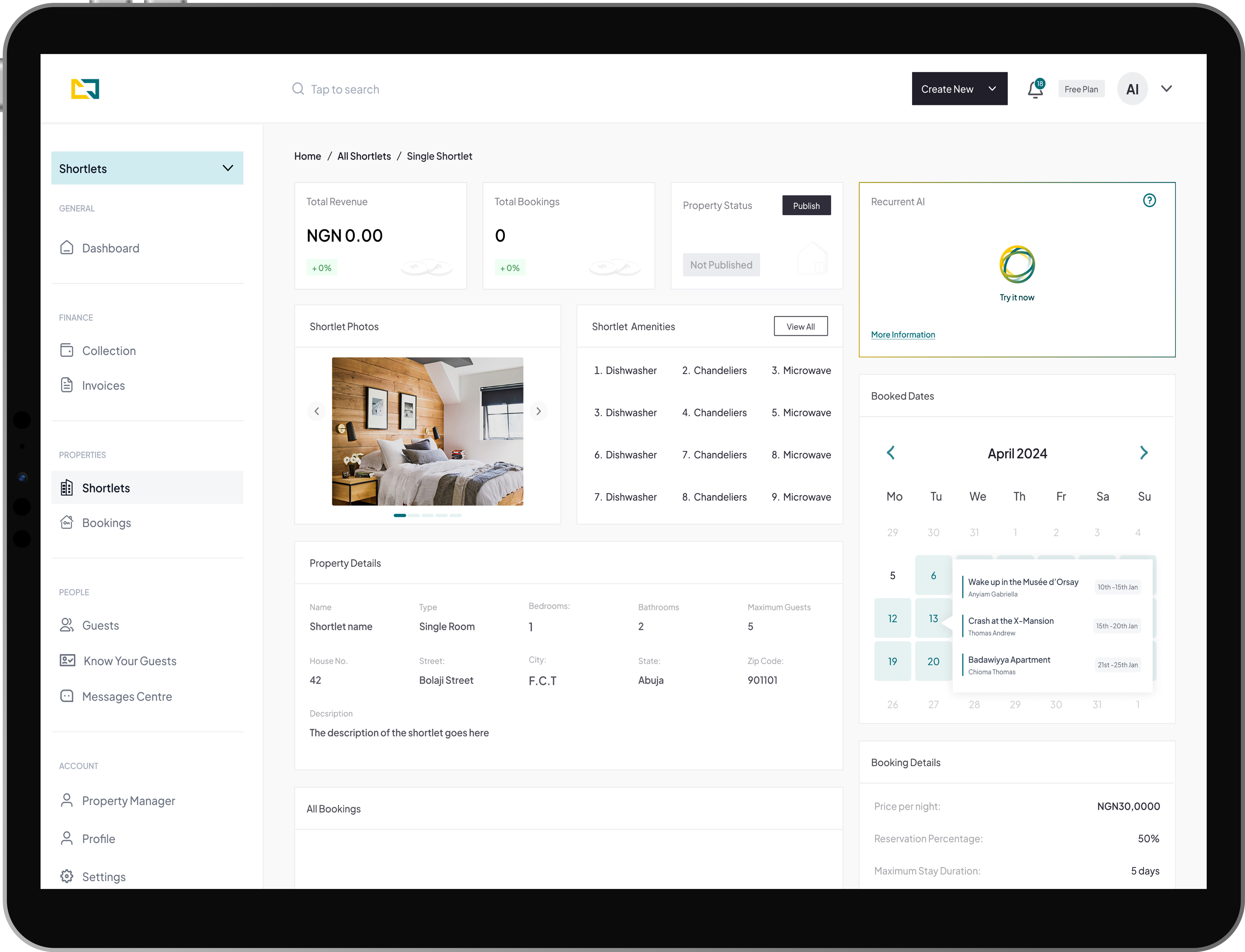 Property Listing view on an ipad